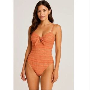 Robin Piccone Isla One Piece Tie Front Swimsuit - Coral Orange Cream Size 6 NWOT